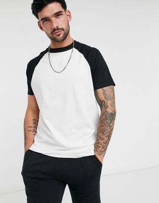 ASOS DESIGN t-shirt with contrast raglan sleeves in white and black | ASOS
