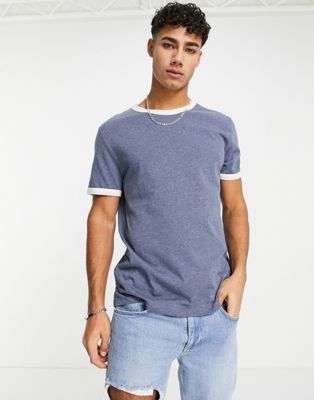 ASOS DESIGN t-shirt with contrast ringer in blue and white
