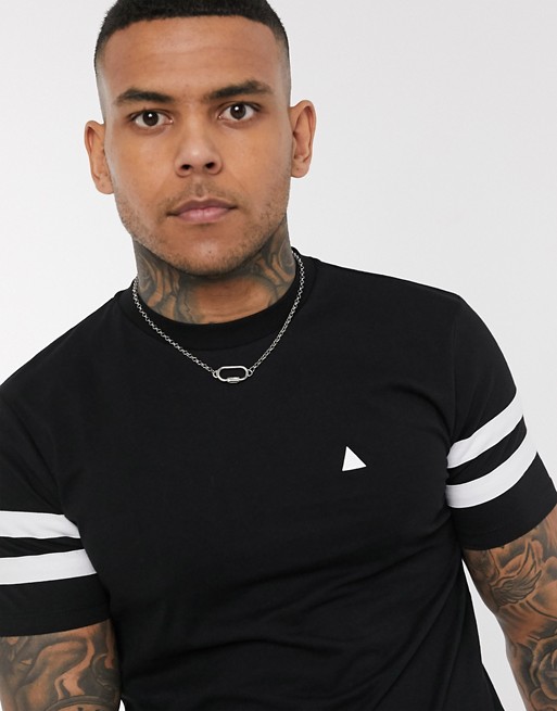 ASOS DESIGN t-shirt with contrast sleeve stripes and logo in black