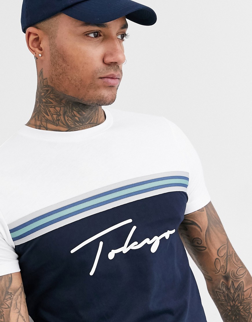 ASOS DESIGN t-shirt with contrast tape and chest print-White