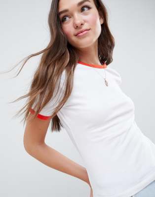 red t shirt with white trim