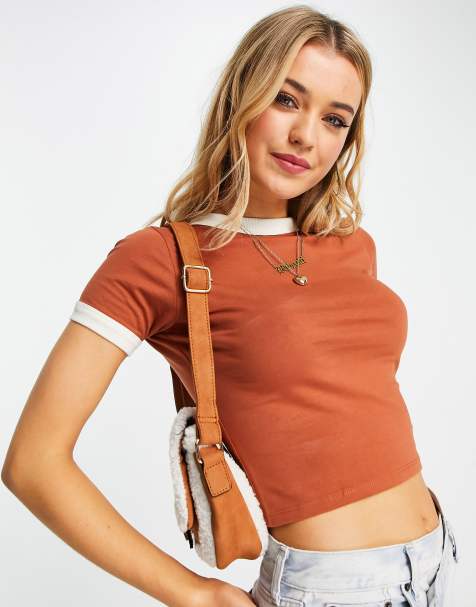 ASOS DESIGN t-shirt with contrast trims in brown - view 1