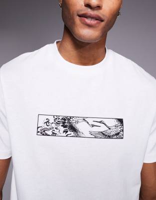 Asos Design T-shirt With Crane Graphic In White