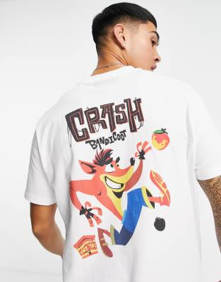 ASOS DESIGN t-shirt with Crash Bandicoot print in white-Grey