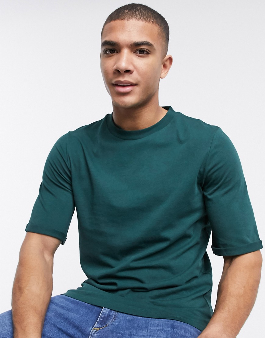 ASOS DESIGN t-shirt with crew neck and mid roll sleeve in green