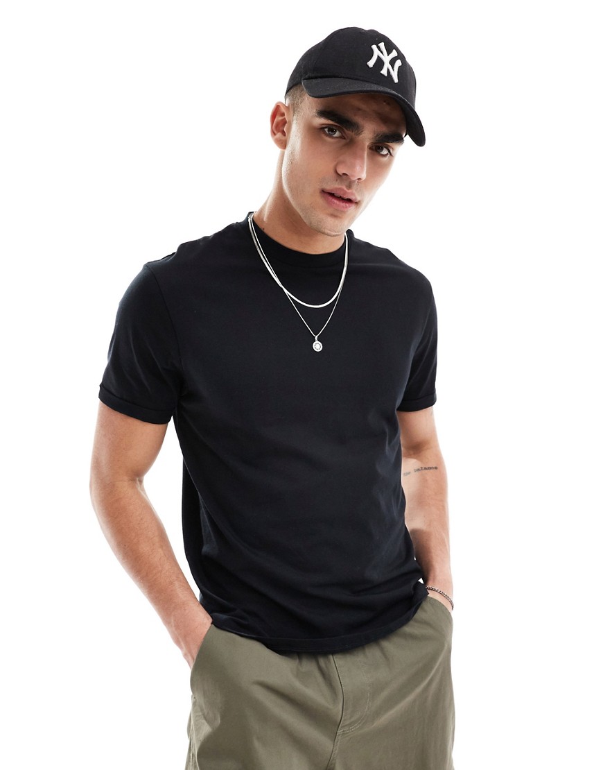 ASOS DESIGN t-shirt with crew neck and roll sleeve in black