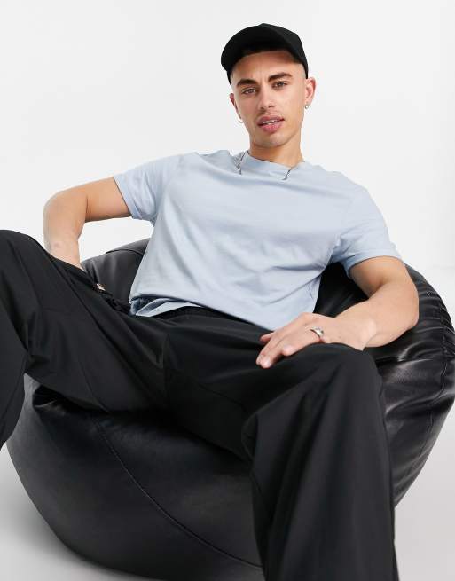 ASOS DESIGN t-shirt with crew neck and roll sleeve in  blue 