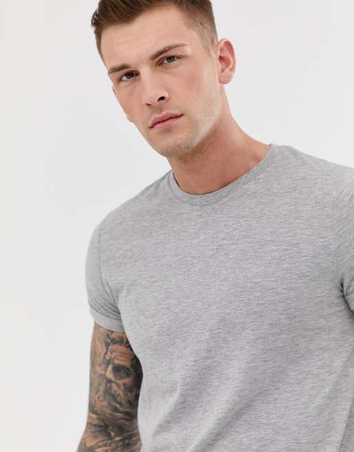 ASOS DESIGN t-shirt with crew neck and roll sleeve in grey marl, 3 of 4