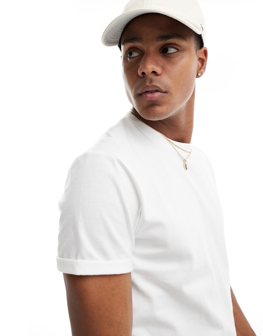 ASOS DESIGN t-shirt with crew neck and roll sleeve in white