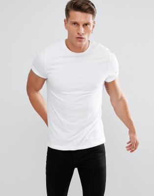 ASOS DESIGN t-shirt with crew neck and roll sleeve in white | ASOS