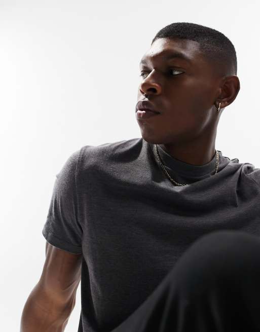 ASOS DESIGN t-shirt with crew neck in charcoal marl - GREY