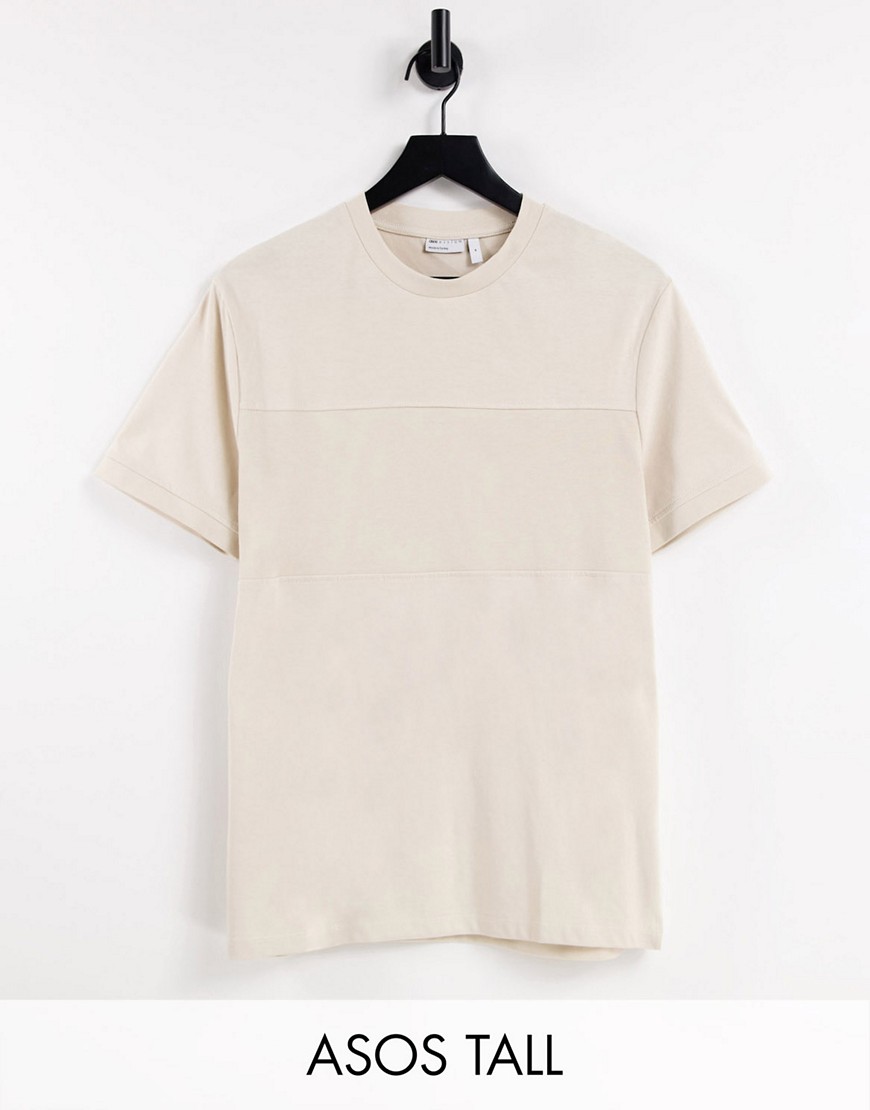 ASOS DESIGN t-shirt with cut and sew pique panel detailing in beige-Neutral