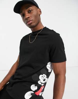 ASOS DESIGN T-shirt with Disney Mickey Mouse side print in black