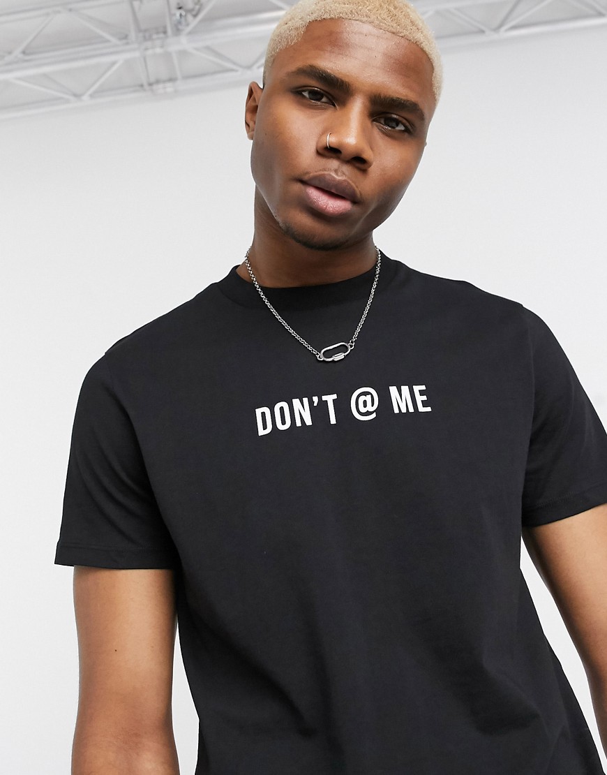 ASOS DESIGN t-shirt with don't @ me chest print-Black