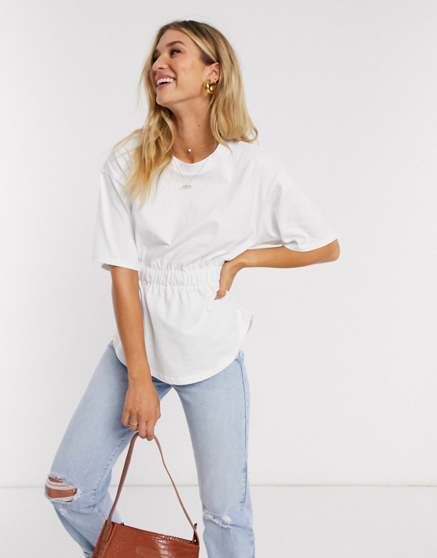 ASOS DESIGN t-shirt with elastic waist and curve hem-White