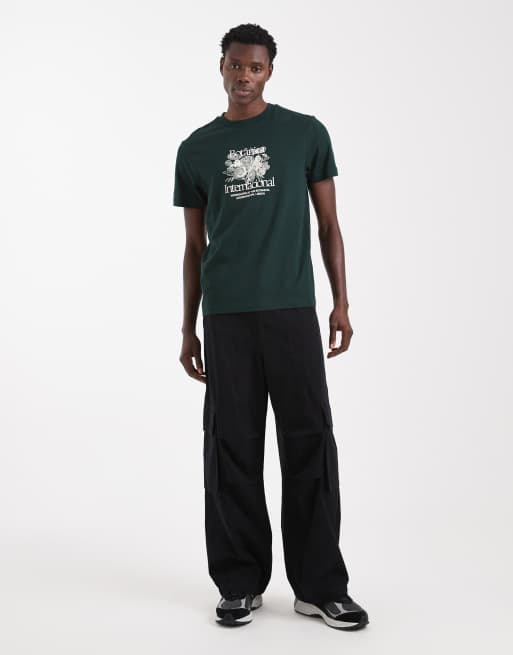 ASOS DESIGN t-shirt with floral chest graphic in dark green, 2 of 5