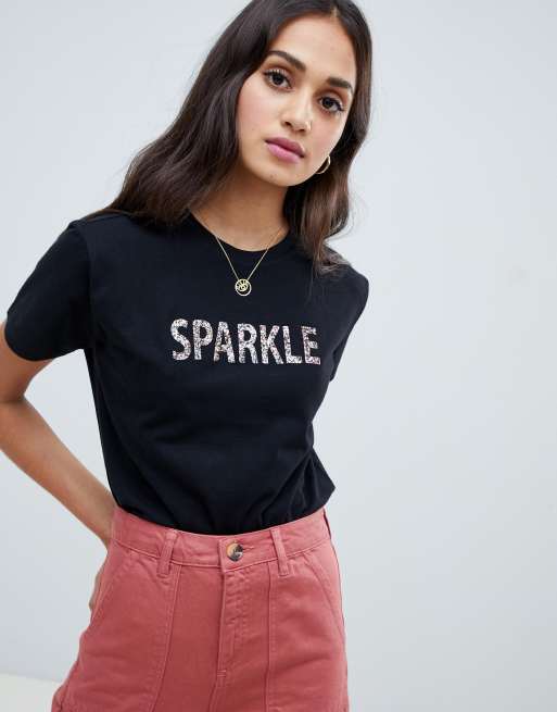 ASOS DESIGN t shirt with glitter sparkle slogan ASOS