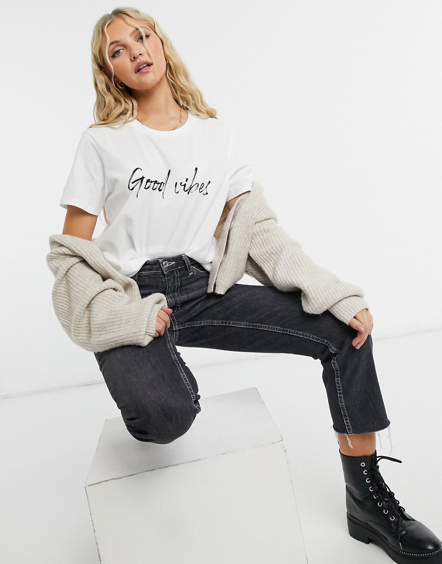 ASOS DESIGN t-shirt with good vibes motif in white