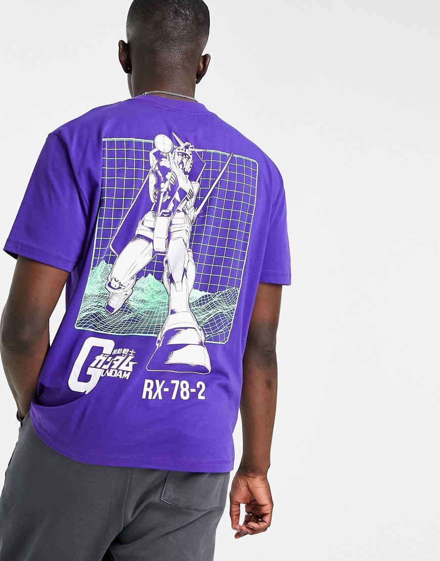 Asos Design T-shirt With Gundam Front And Back Print In Purple