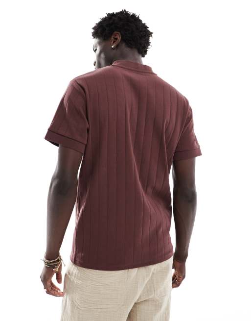 ASOS DESIGN t shirt with henley collar in brown