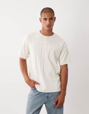 ASOS DESIGN t-shirt with henley neck in cream wide rib | ASOS