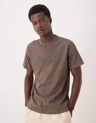 Asos Design T-shirt With High Build City Graphic In Brown