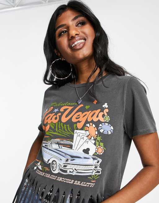 ASOS DESIGN t-shirt with las vegas graphic print and shredded hem