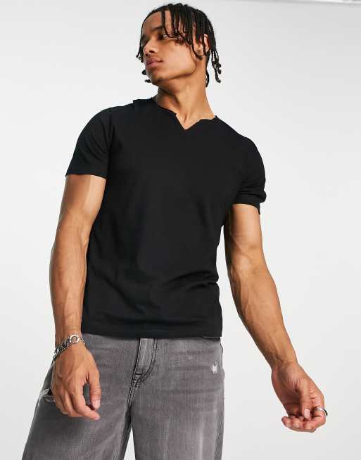 ASOS DESIGN t-shirt with notch neck in black