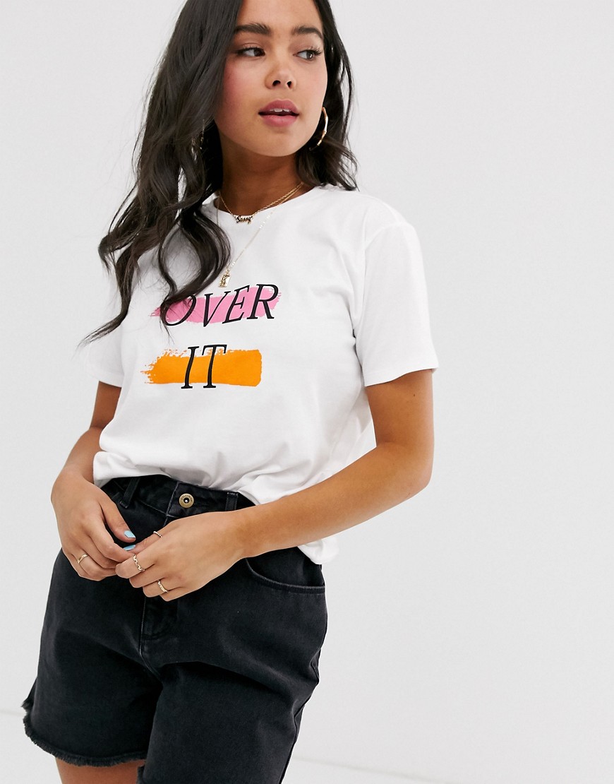 ASOS DESIGN t-shirt with over it in bright motif in organic cotton-White