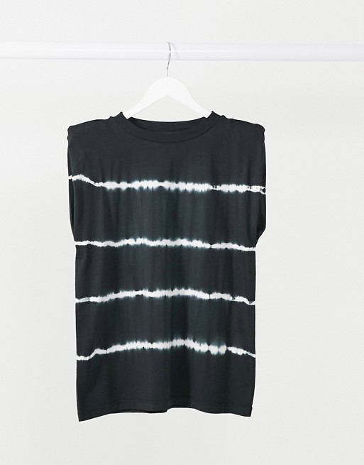 ASOS DESIGN t-shirt with padded shoulder in tie dye stripe