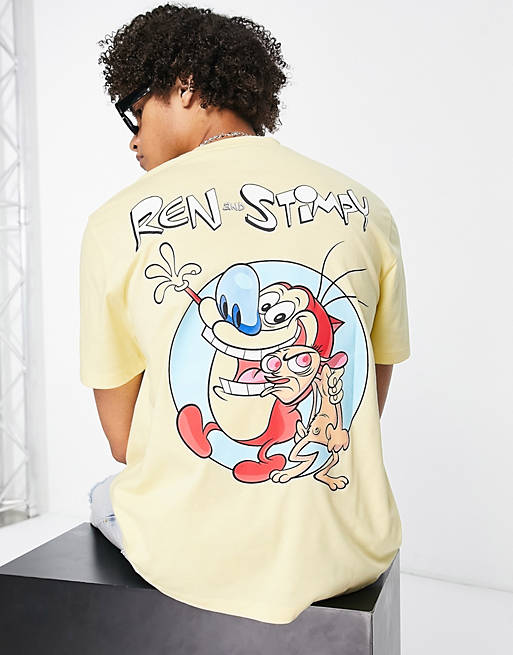 ASOS DESIGN t-shirt with Ren and Stimpy print in yellow | ASOS