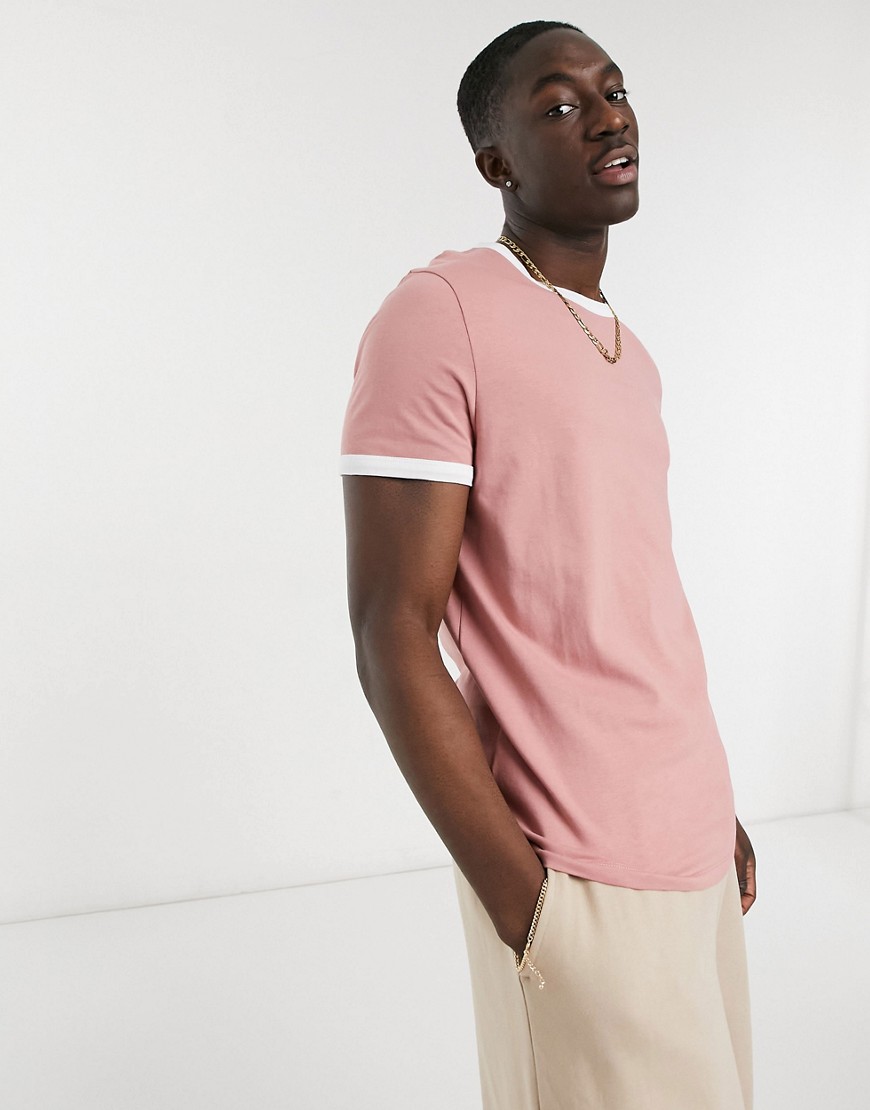 ASOS DESIGN T-shirt with ringer in pink