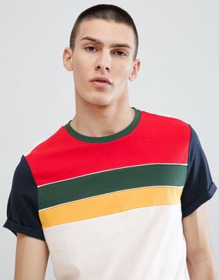 ASOS DESIGN t-shirt with roll sleeve and retro cut and sew panels | ASOS