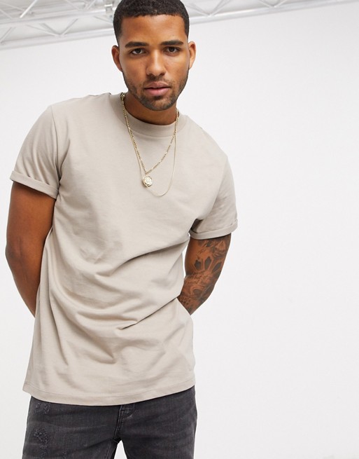 ASOS DESIGN t-shirt with roll sleeve in beige