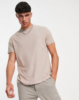 ASOS Design t-shirt with roll sleeve in beige