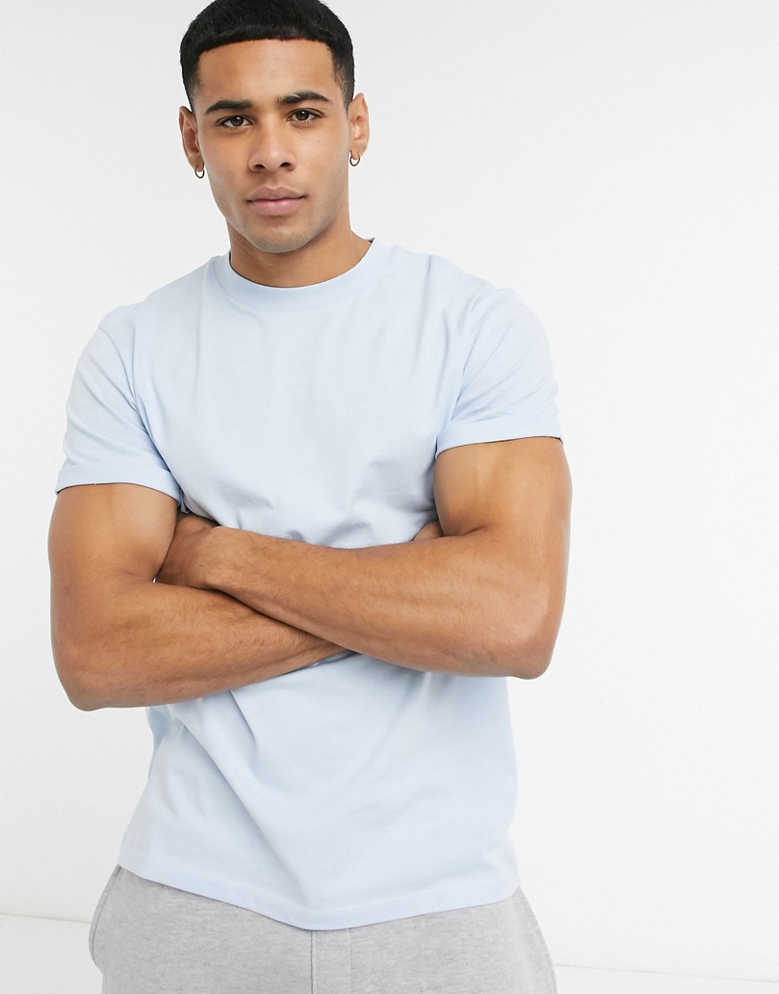 ASOS DESIGN t-shirt with roll sleeve in blue-Blues