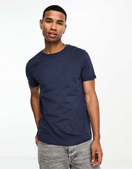 ASOS DESIGN t-shirt with roll sleeve in navy | ASOS