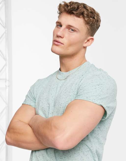 ASOS DESIGN t-shirt with roll sleeve in pastel green slub fabric, 3 of 4
