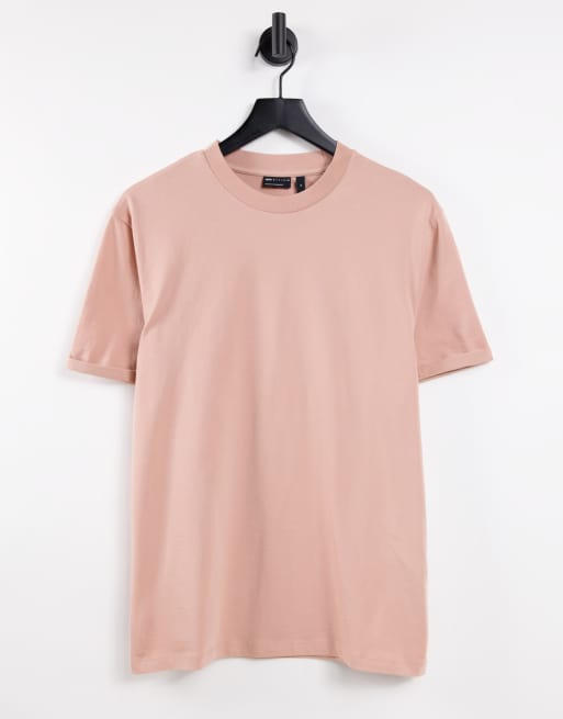 ASOS DESIGN t-shirt with roll sleeve in tan