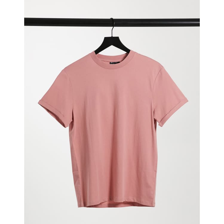 ASOS DESIGN T shirt with roll sleeves in dusty pink