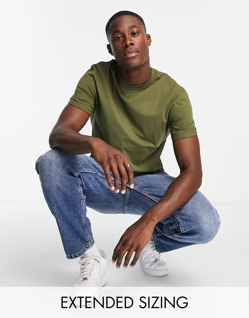 ASOS DESIGN T-shirt with roll sleeves in khaki-Green