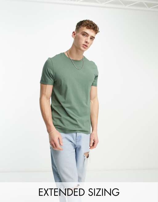 ASOS DESIGN T-shirt with roll sleeves in khaki