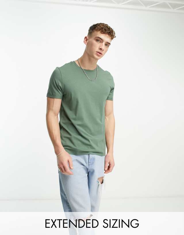 ASOS DESIGN T-shirt with roll sleeves in khaki