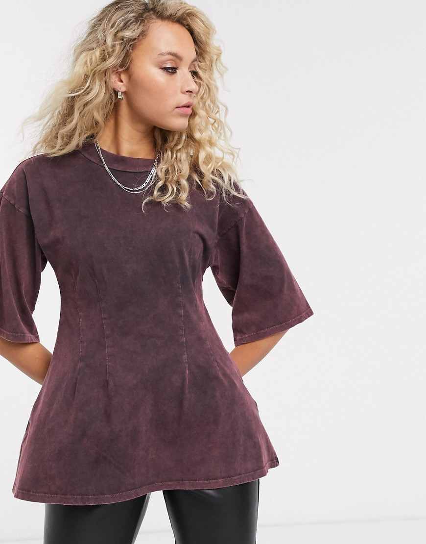 ASOS DESIGN t-shirt with seam corset detail in acid wash-Purple
