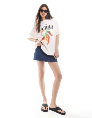 Asos Design T-shirt With Sicillia Chili Graphic In Pink