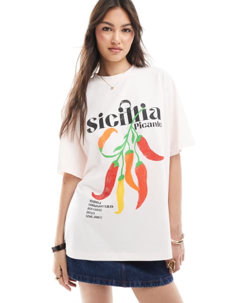 ASOS DESIGN T-shirt with Sicillia chilli graphic in pink - view 1