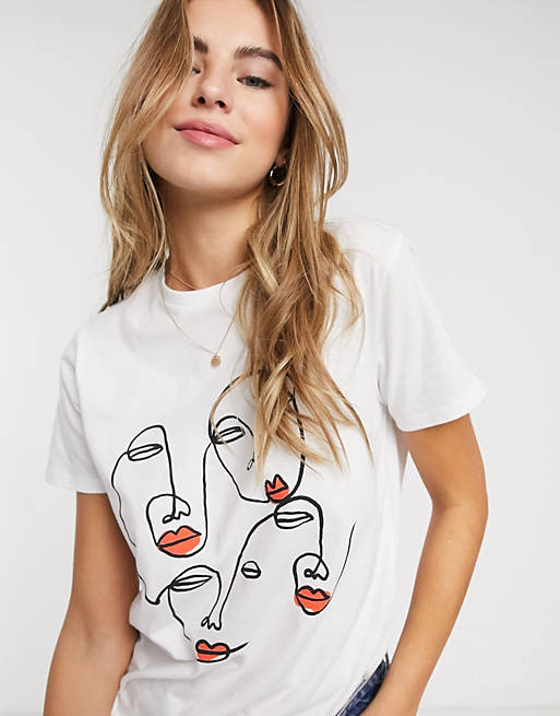 ASOS DESIGN t-shirt with sketchy faces print in organic cotton | ASOS