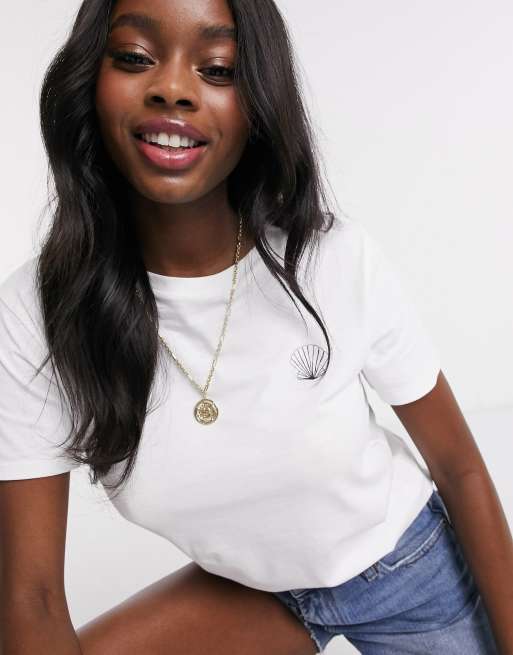 ASOS DESIGN t-shirt with sketchy shell motif in cotton - WHITE