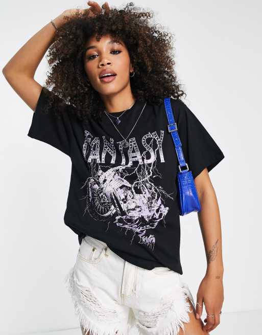 ASOS DESIGN t-shirt with slashed back and fantasy graphic print in ...