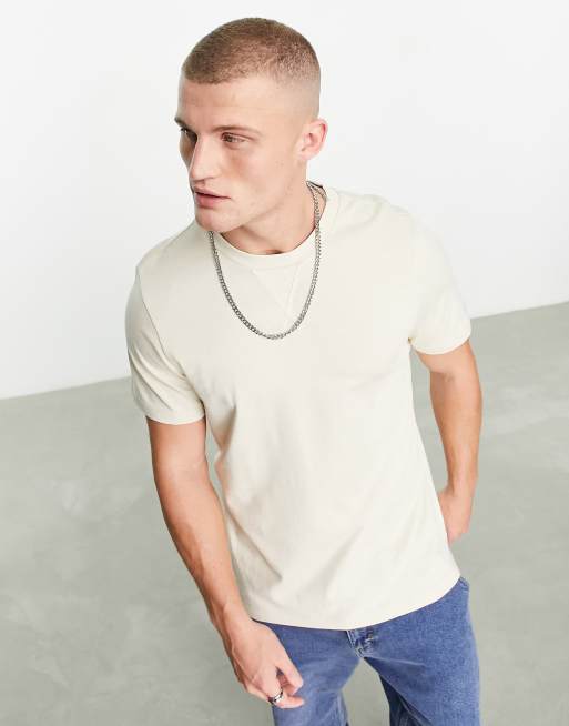 ASOS DESIGN t-shirt with stitch detail in stone